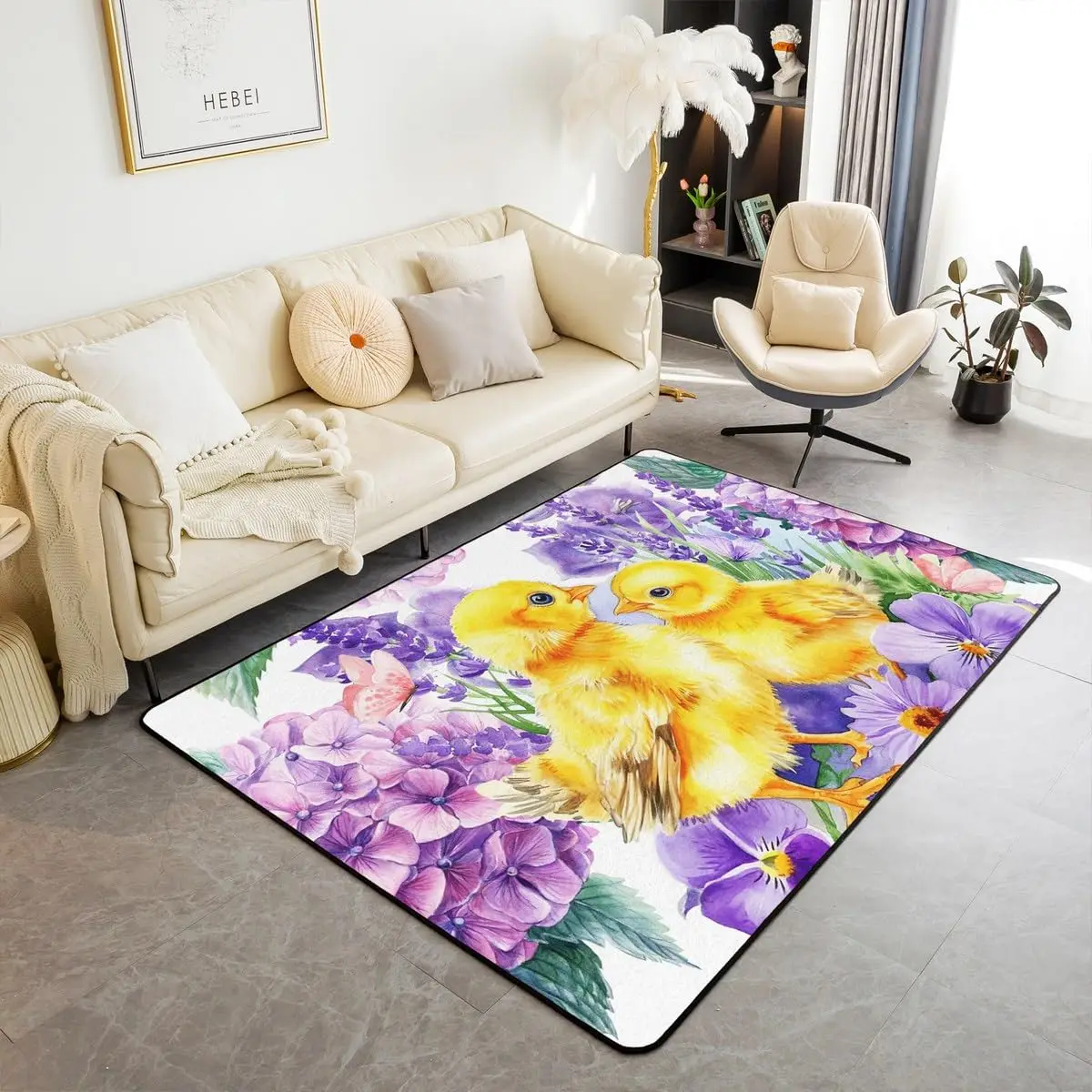 Cartoon Rubber Duck Area Rug Kids Kawaii Watercolor Yellow Ducks Carpet Farmhouse Animal Indoor Floor Mat for Home Dining Room