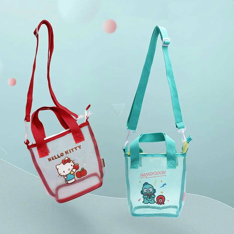  Hello Kitty Single Shoulder Mesh Bag Cute Pattern Print Breathable Transparent Lightweight Water Cup Document Storage Bag