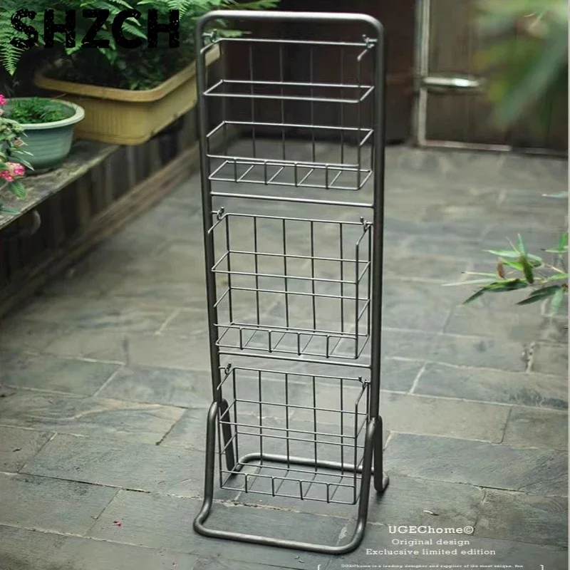Middle Ancient Style Magazine Rack Multi-layer Iron Display Stand Retro Floor Type Book Shelf Versatile Scene Storage Shelves