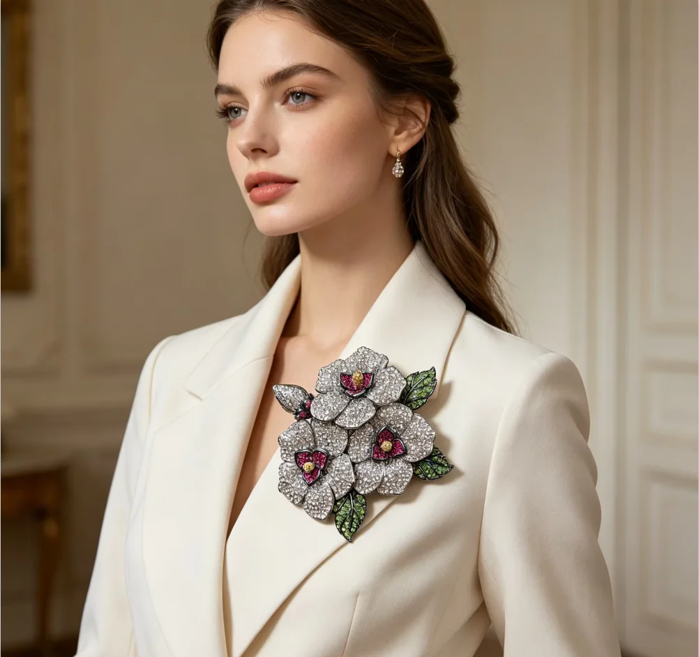 Rhinestone Floral Brooch Multi Color Crystal Flower Pin Suit Scarf Decor Wedding Banquet Women Luxury Jewelry Gift