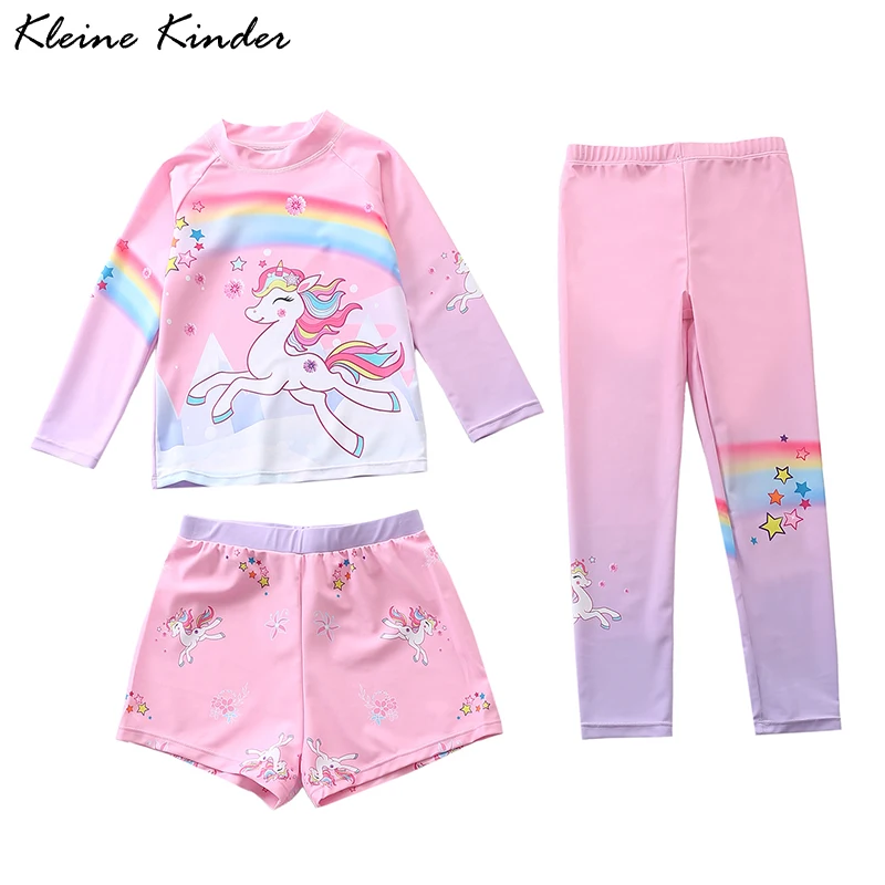 Kids Swimsuit for Girls Unicorn Long Sleeve Children\'s Swimwear + Surf Pants + Swimming Trunks Rash Guard Bathing Suit Child