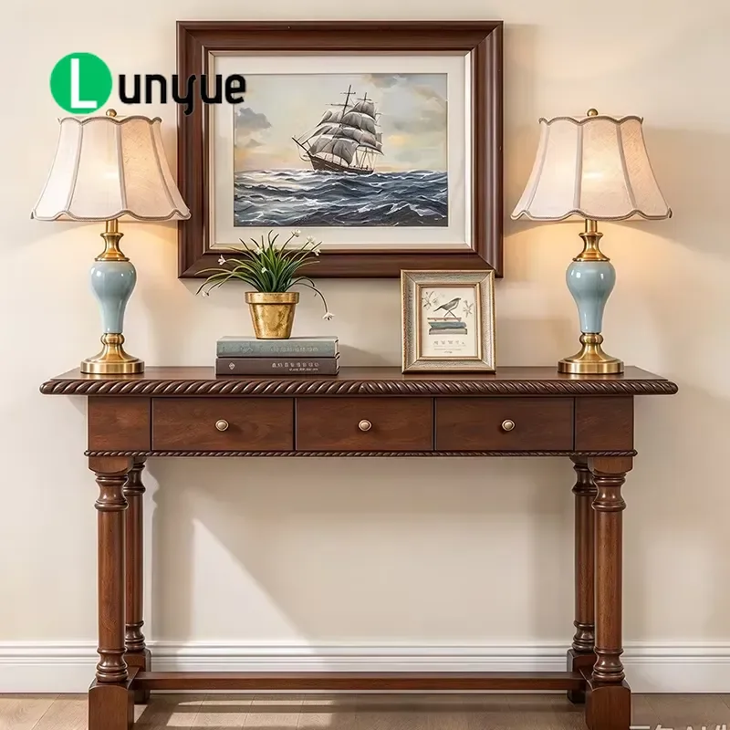 American Solid Wood Entrance Table Retro Style Narrow Wall Mounted Sofa Backrest Side Table For Living Room Corridor Entryway
