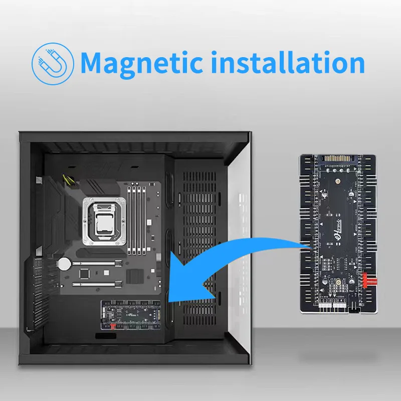 Magnetic 3in1 Multi Splitter Fan Hub 8 Way 5V 3PIN ARGB 12V 4PIN PWM SATA Power PC Accessories and 2 Way 12V/4Pin RGB Interface