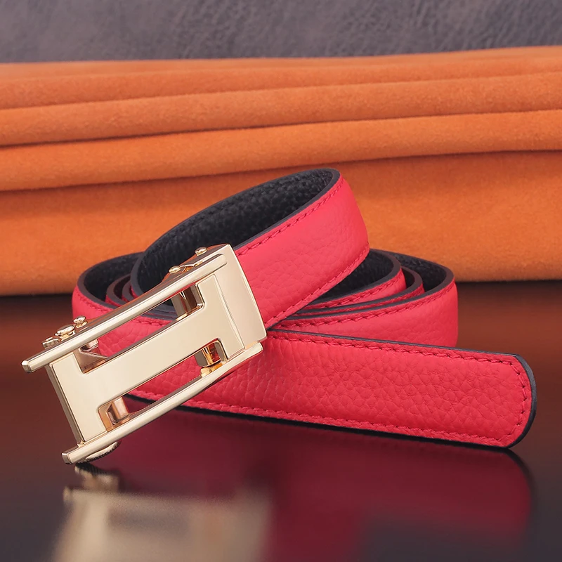 High quality letter Automatic Buckle belts women luxury famous brand genuine leather 2.4cm Waistband lady casual ceinture homme