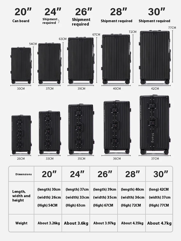 Durable PC Material Carry-On Suitcase 20 24 26 28 30 Inch with Spinner Wheels Large Capacity Rolling Travel Luggage