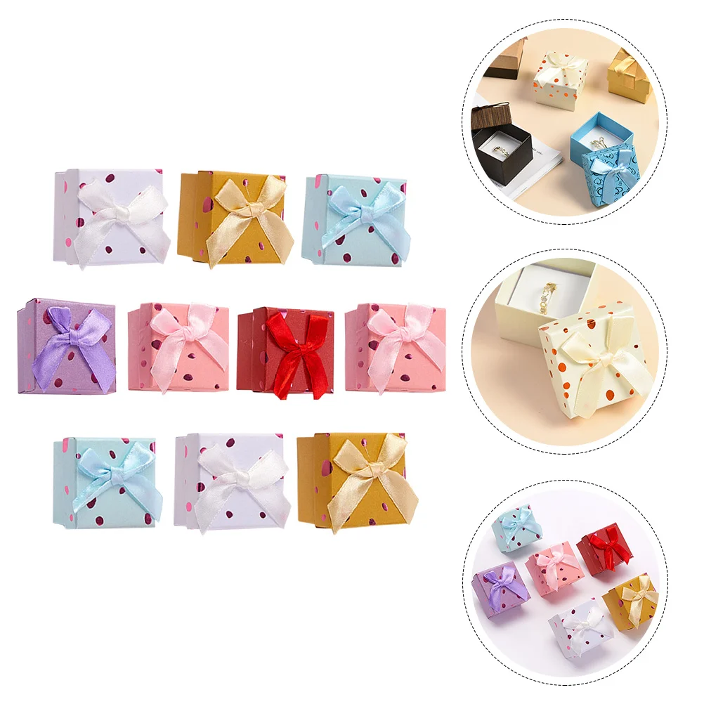 

10Pcs Jewelry Holder Box Bowknot Detail Premium Present Storage Case for Rings Ear Accessories Compact Travel Friendly