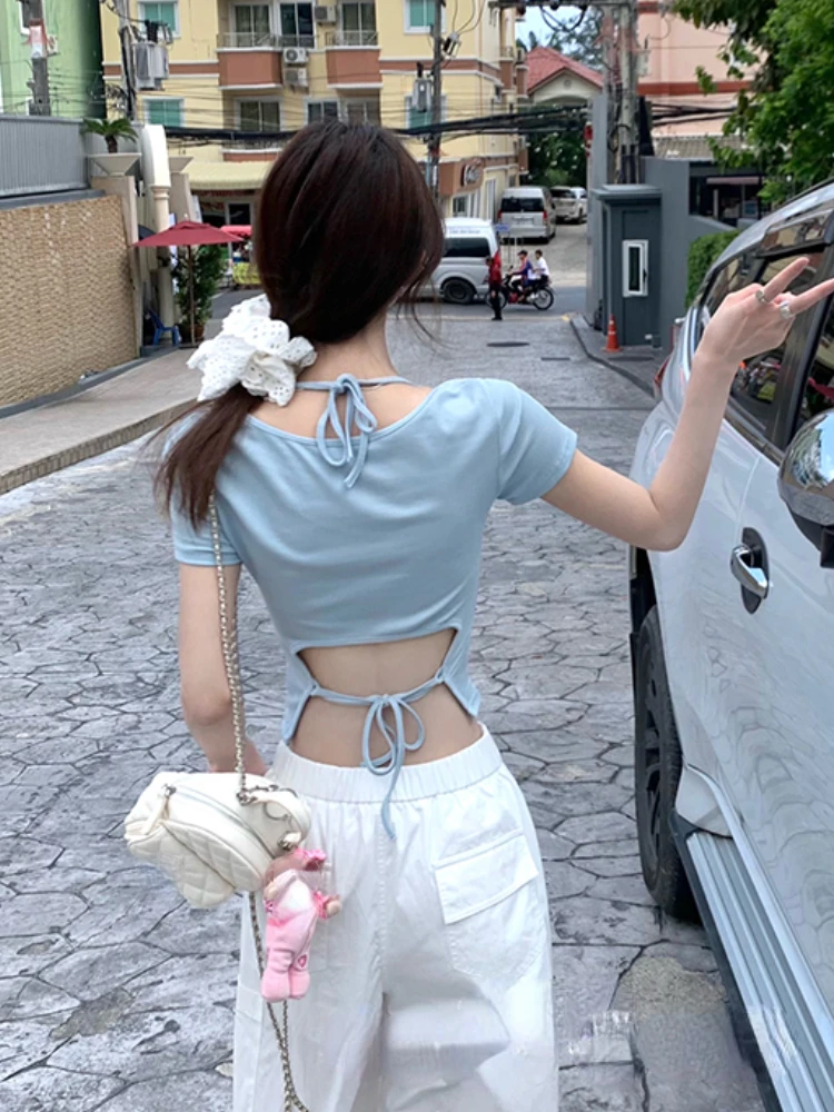 Chemisier Slim à Manches Courtes pour Femme, Vêtement Basique, Décontracté, Y2k, Élégant, Chic, Nouvelle Collection 2024