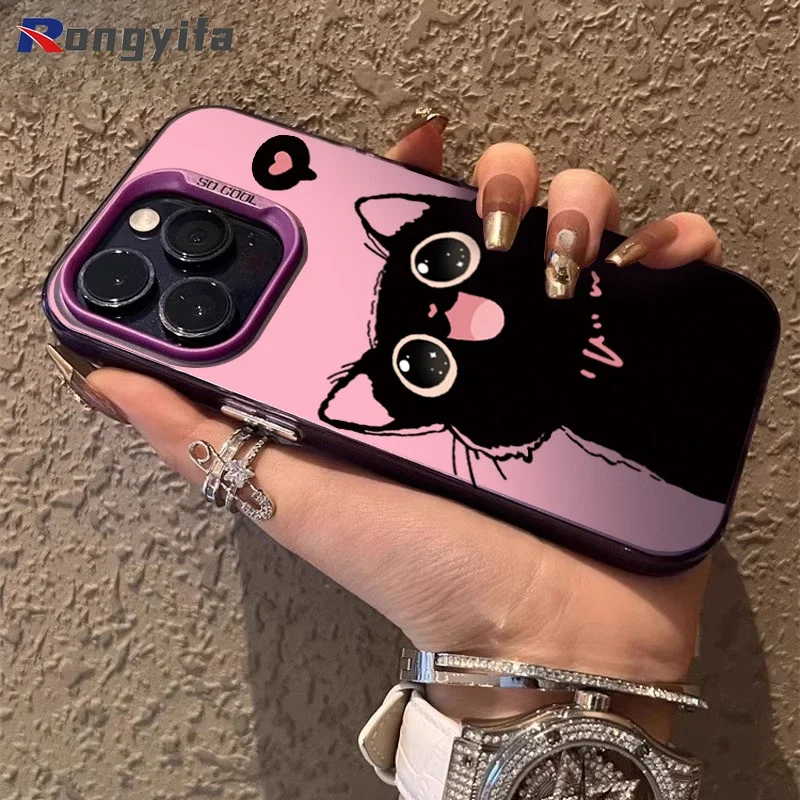 Cute Black Cat Phone Case For Tecno Spark 20 10 Pro Plus 20C 10C 9 8 8C 7 7T 6 4 Go 2024 POP 8 6 7 Camon 30 20 Pro 15 12 Cover