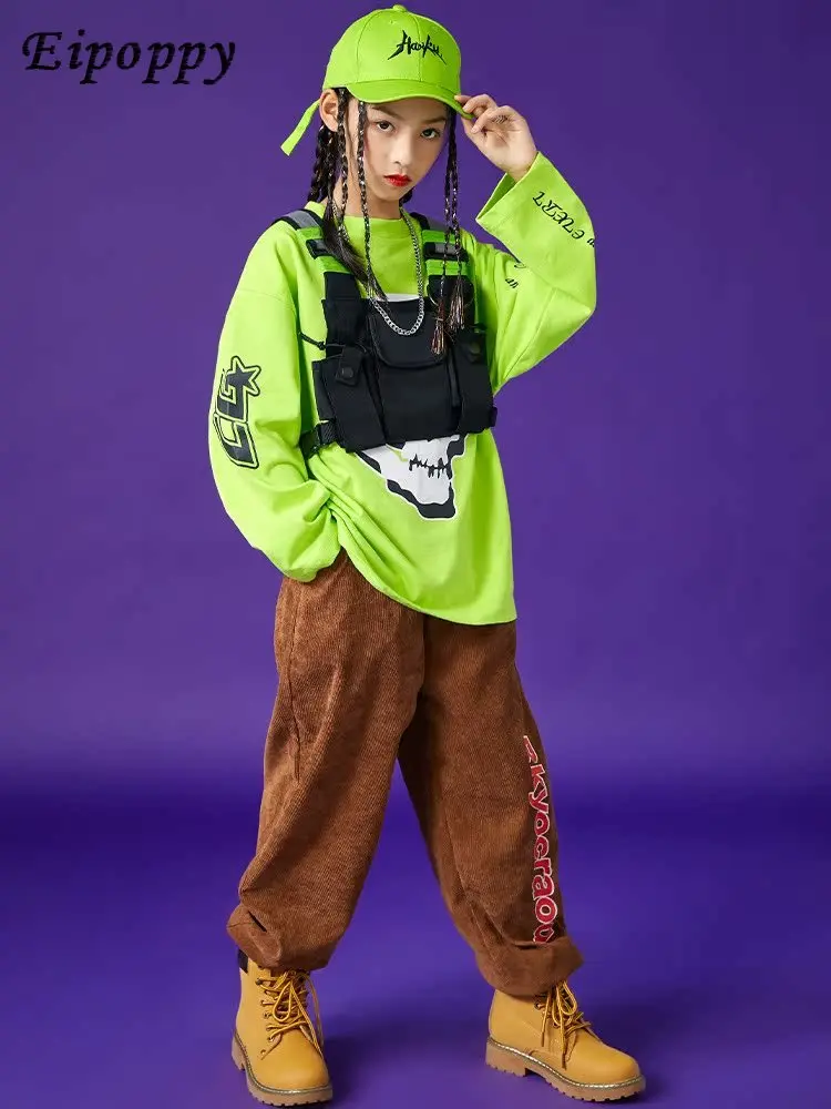 بدلة أطفال بأكمام طويلة ، ملابس أداء ، ملابس عصرية للفتيان والفتيات ، وظيفة الهيب هوب