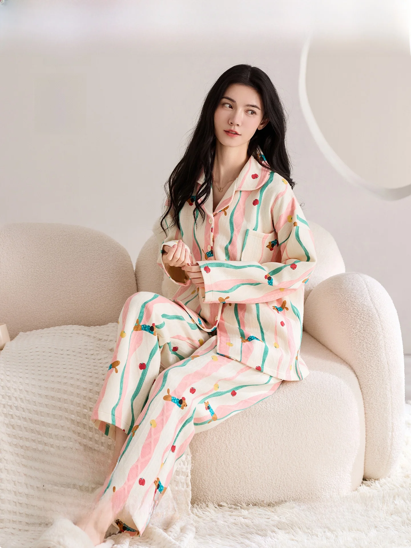 Thickened Long Sleeve Air Cotton Sleepwear Set for Women Autumn Winter Home Clothes Cute  Design Warm And Soft Home Suit
