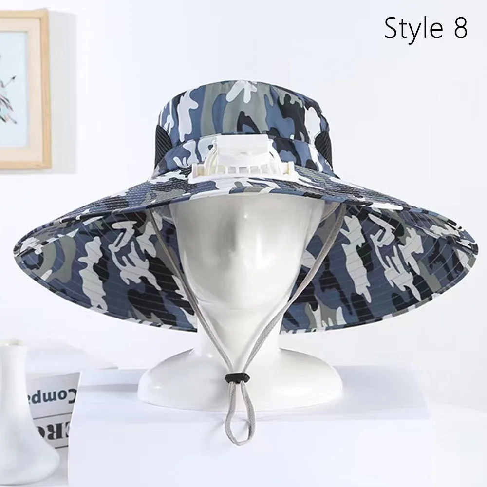

Portable Solar Charging Solar Fan Hat Wide Brim Built-in Fan Sun Hat Adjustable Breathable Fishing Hat Men's Fashion