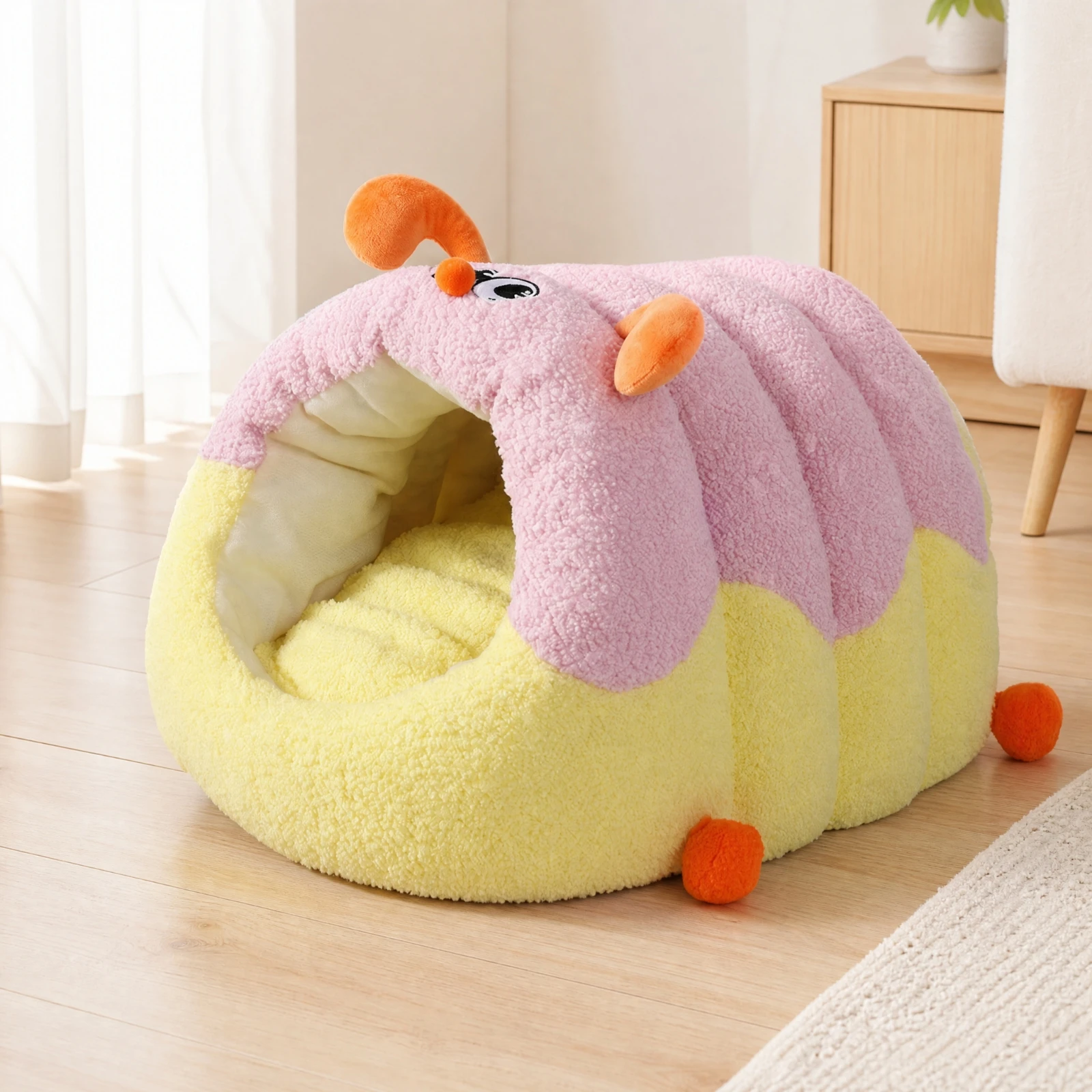 Caterpillar-Shaped Pet Bed Soft Enclosed Pet Bed with Padded Interior Cat Cave Covered Cat Tent House Supportive for Cats