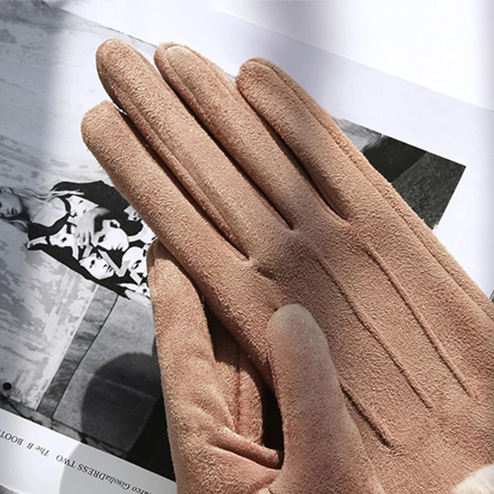 1Pair Winter Elegant Khaki Gloves Thicken Touch Screen Warm Women Gloves Hand Protection for Driving Riding Cycling