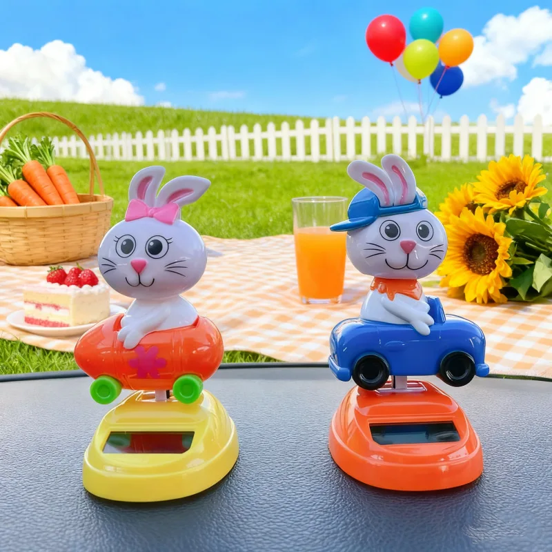 

Solar dancing rabbit car ornament, cute car center console/roof decoration