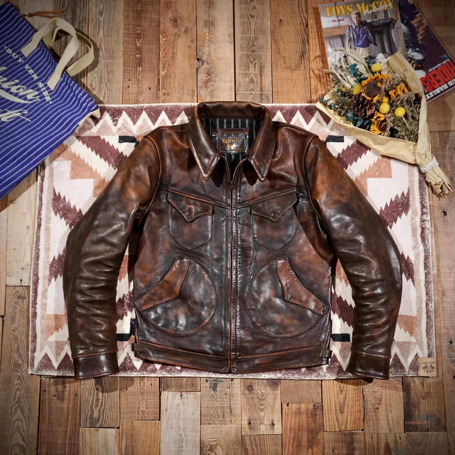 

RL Style Venom, кожаное пальто из воловьей кожи Mendoza Tea Core, мотоциклетная куртка в американском стиле ретро, мужская