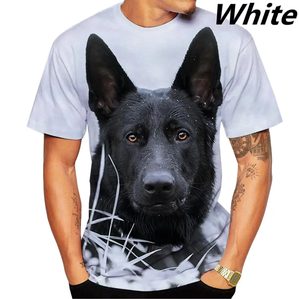 2022 Men\'s Summer T-shirt Fitness Short Sleeve Cute 3D Dog German Shepherd Dog Pattern