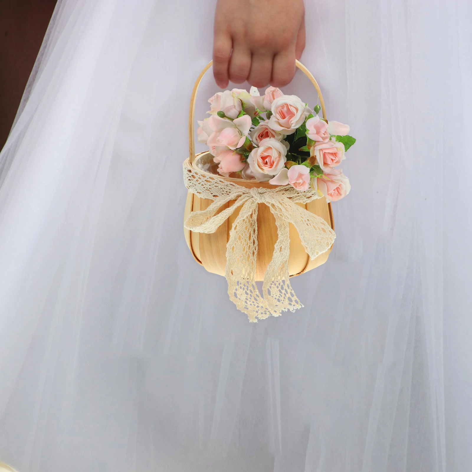 

Lightweight Woven Flower Basket Small Round Handheld Rustic Flower Girl Basket Wedding Decorative Storage Organizer