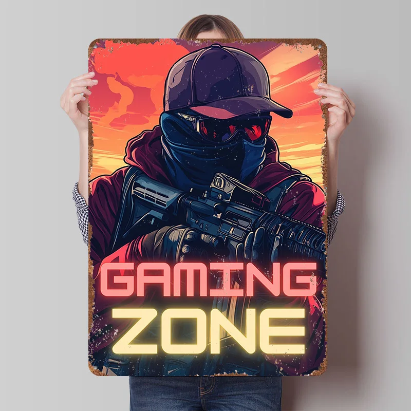 Gaming Zone – Urban Operative Gamer Art Tinplate Poster Customized Wall Art Vintage Retro Metal Signs for Man Cave Office Decor
