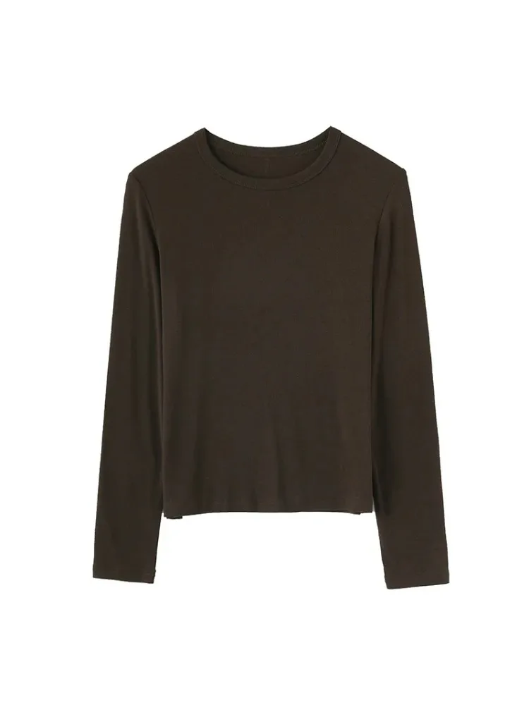 Crew Neck T Shirt Long Sleeve Tops Women Modal Cashmere Essential Shirts