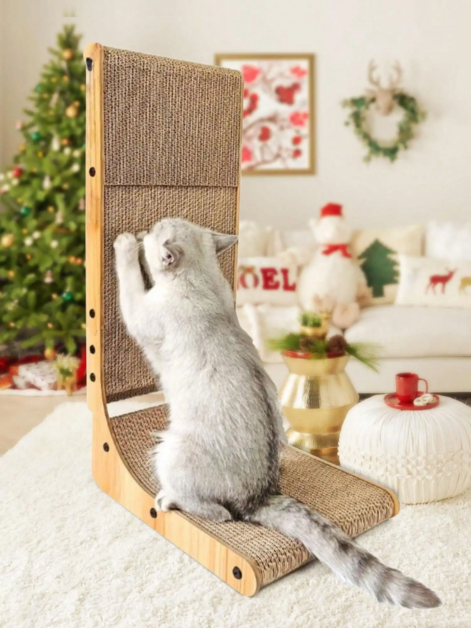 Griffoir pour chat - 68 cm de haut - En cartón de calidad superior - En forme de L - Avec jouet à billes intégré