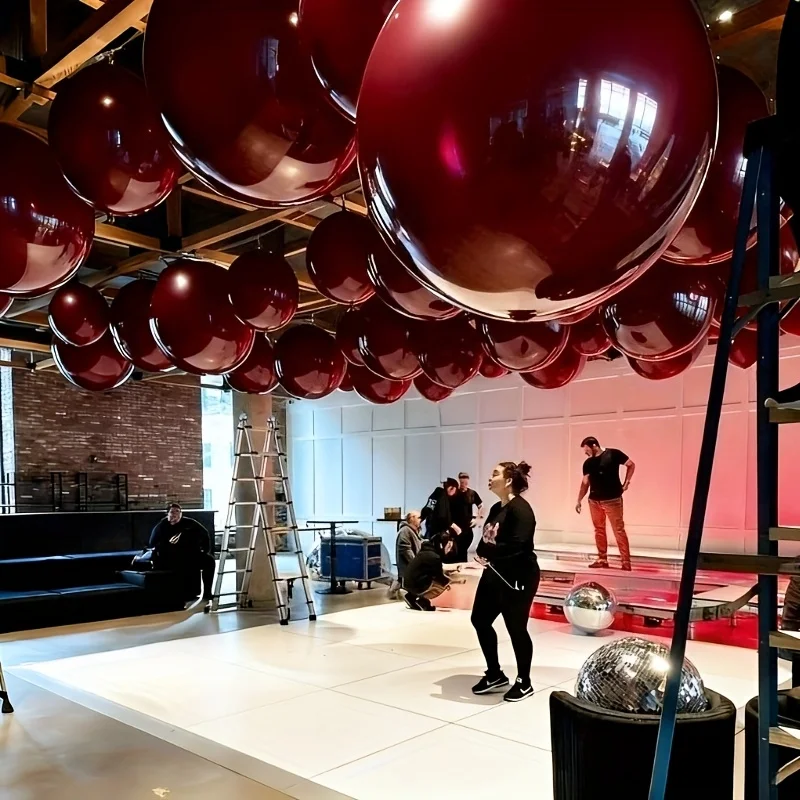 4 Stück burgunderrote Ballons (10-32 Zoll) mit Ständer. Kein Helium erforderlich. Wiederverwendbare Reflektierende Kugel für Weihnachten, Hochzeit, Geburtstag, Gartenparty – Detail 4