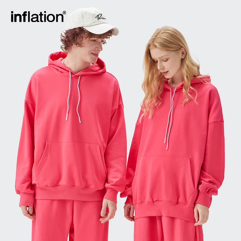 INFLATION Unisex Candy Color Oversized Hoodies 2023 Trendy Soft Touch Hooded Sweatshirts