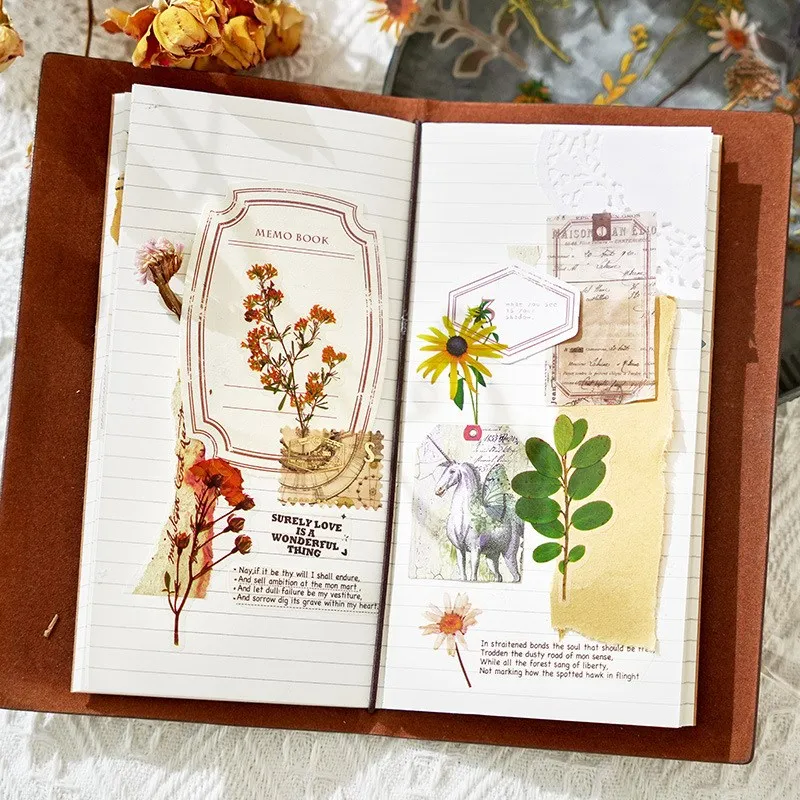 40 Pcs Vintage Flowers Plants Stickers DIY Decoration PET Scrapbook Stickers For Planners Scrapbooking Laptops