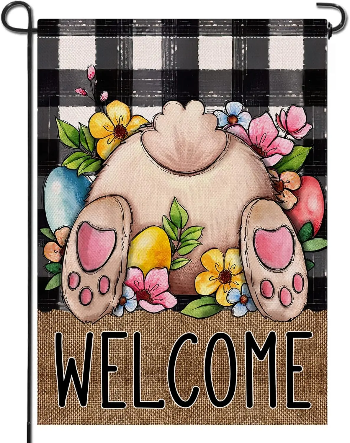 Artofy Welcome Easter Bunny Rabbit Small Decorative Garden Flag, Egg Flowers Farmhouse Yard Lawn Outside Decor, Spring Buffalo P