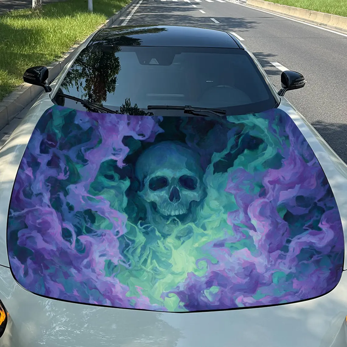 

Виниловая пленка «Скелет в зелено-фиолетовом дымке», водонепроницаемая виниловая пленка на капоте из ПВХ, самоклеящиеся наклейки для царапин для двигателя C