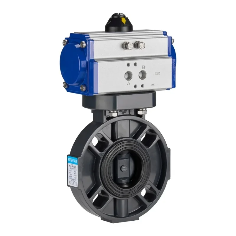 VINCER 3 Inch 4 Inch Flow Control Pn16 Pvc Pph Upvc Plastic Pneumatic Actuated Butterfly Valves