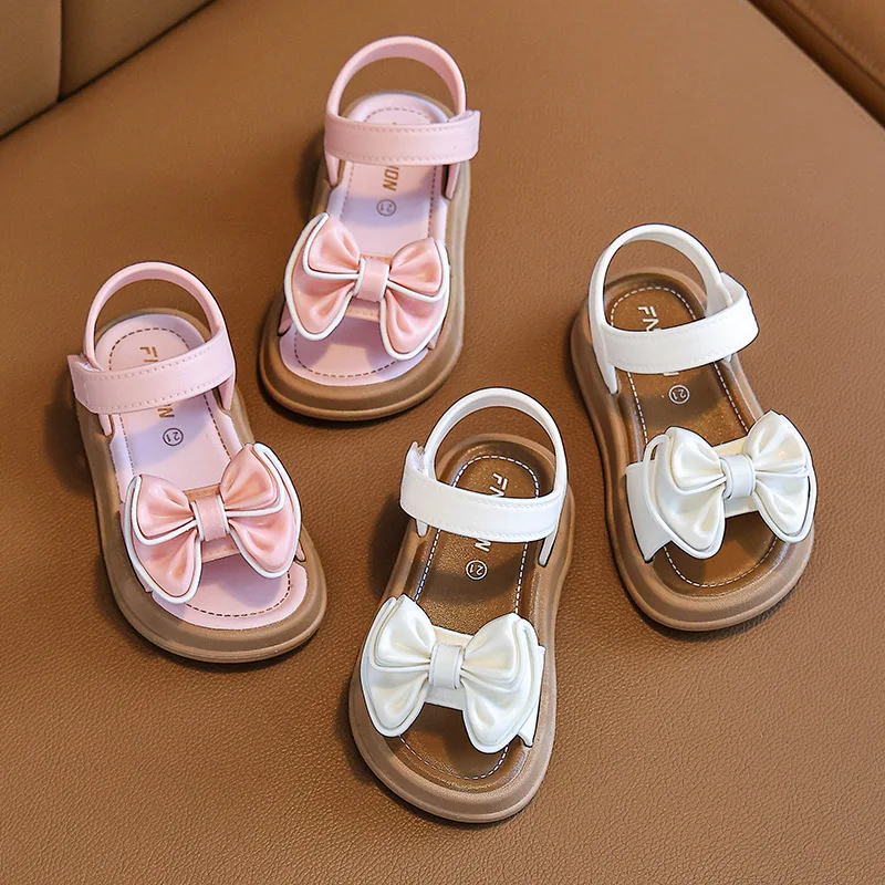 2025 Baby Girls' Shoes for Kids Fashion Bow Children's Sandals Soft Flat Heels Beach Summer Sandals Princess Shoes 1-10 Years