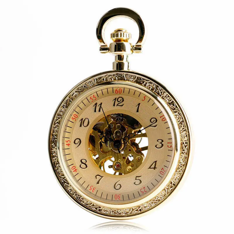 

Gold retro uncovered mechanical watch hollow arabic literal clockwork vintage pocket watch