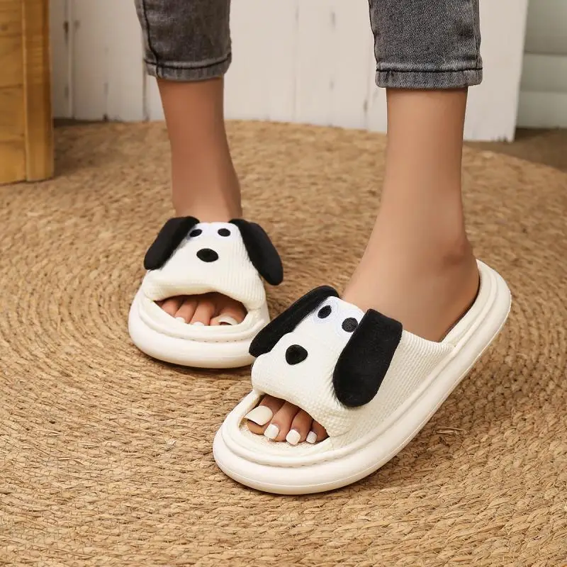 Casual Platform Slippers Women House Flats Cute Cartoon Dog Designer Shoes Girls Lovely Fashion Popular Footwear Home Large Size