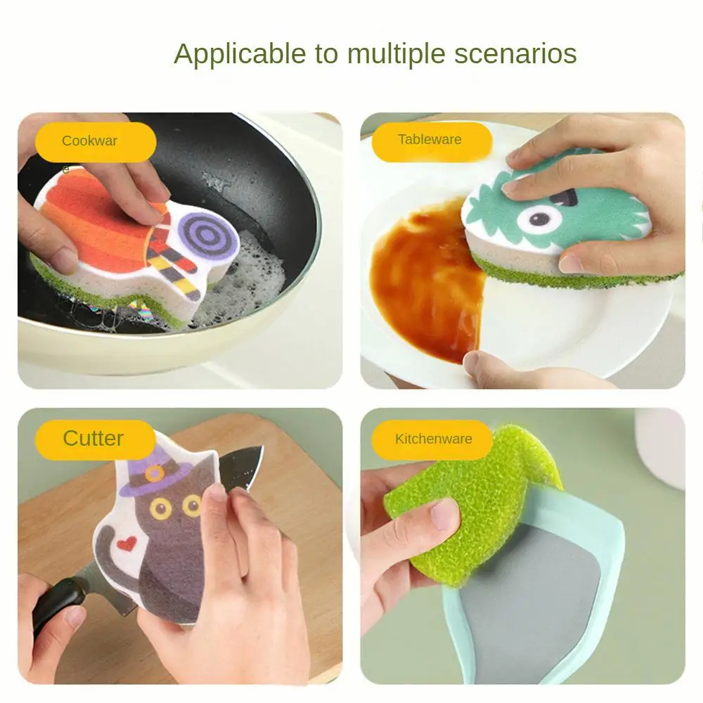 1~4PCS Wipe Small Scouring Pad Convenient Wood Pulp Cotton Kitchen Accessories Sponge Wipe Pot Brush Double-sided Cleaning