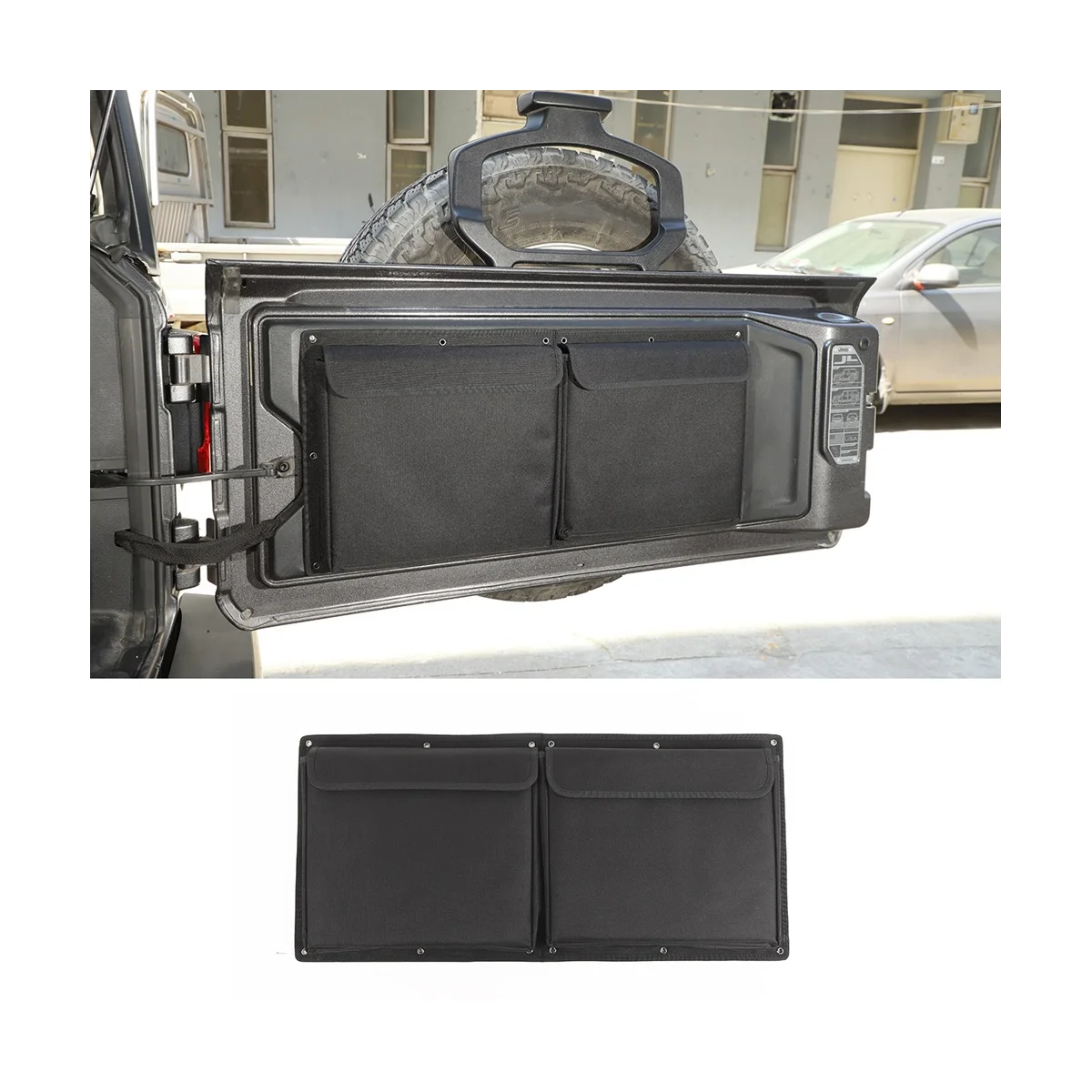 For Jeep Wrangler JK JL 2007-2023 Tail Door Storage Bag Tool Kit Trunk Organizer Car Accessories ,Black