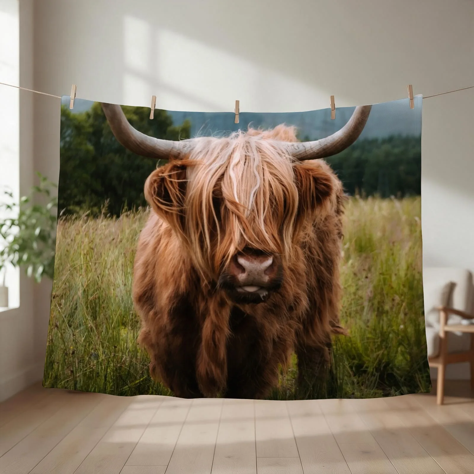 Wooly Cow a?? Scottish Highland Cattle in Scotland Throw Blanket couch cozy soft plush fuzzy picnic outdoor blanket