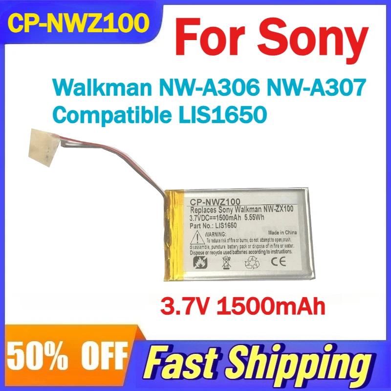 

3.7V 1500mAh CP-NWZ100 Li-Polymer Battery For Sony Walkman NW-A306 NW-A307 Compatible LIS1650 Rechargeable Batteries