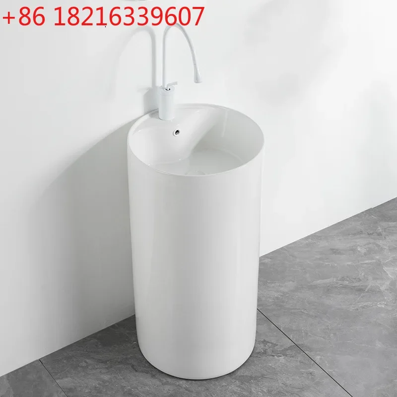 Cylinder column basin ceramic small apartment balcony wash basin integrated floor hotel