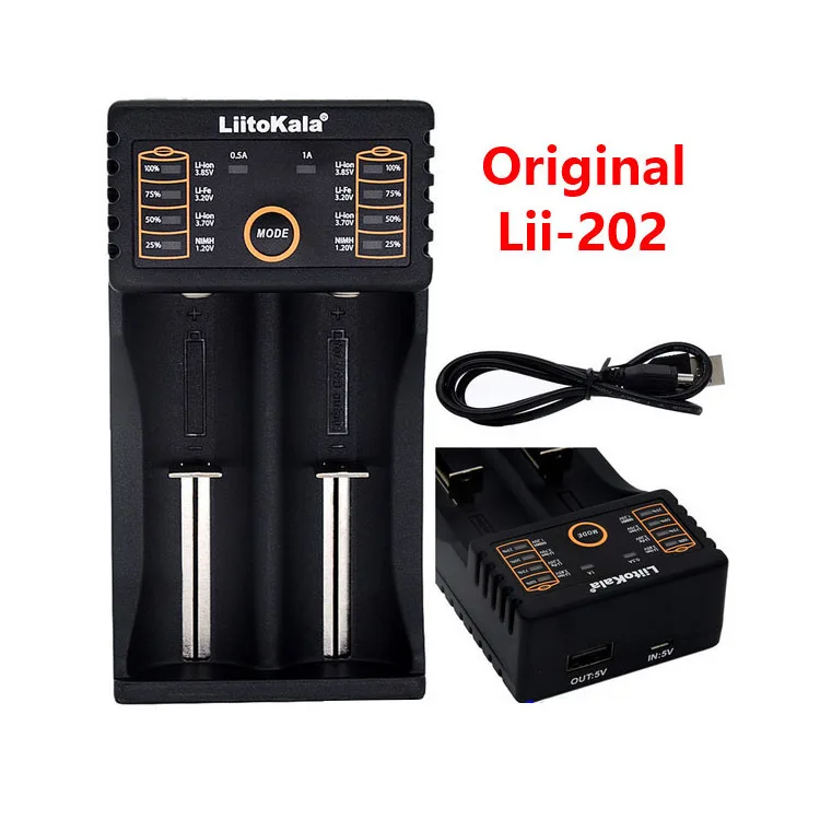 5PCS LiitoKala Lii-202 Lii 202 Caricatore intelligente USB con funzione Power Bank per batteria al litio Ni-MH 18650 26650 18350 14500