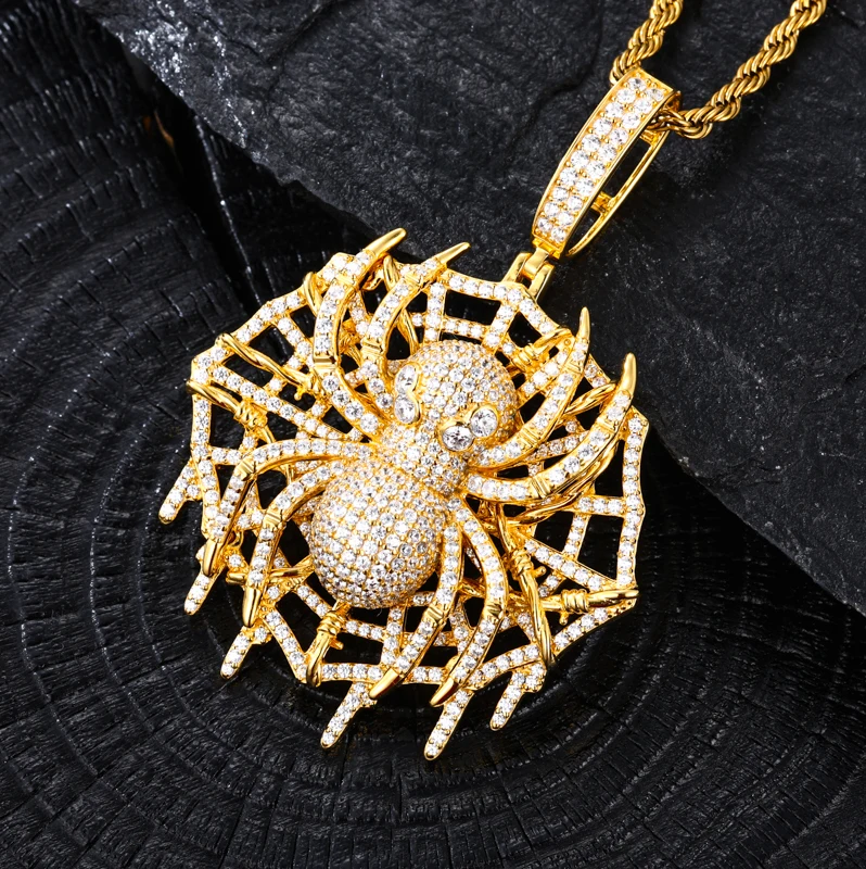 TUHE هايت الجودة VVS1 مويسانيتي العنكبوت قلادة 925 فضة قلادة للرجال الهيب هوب مجوهرات #5