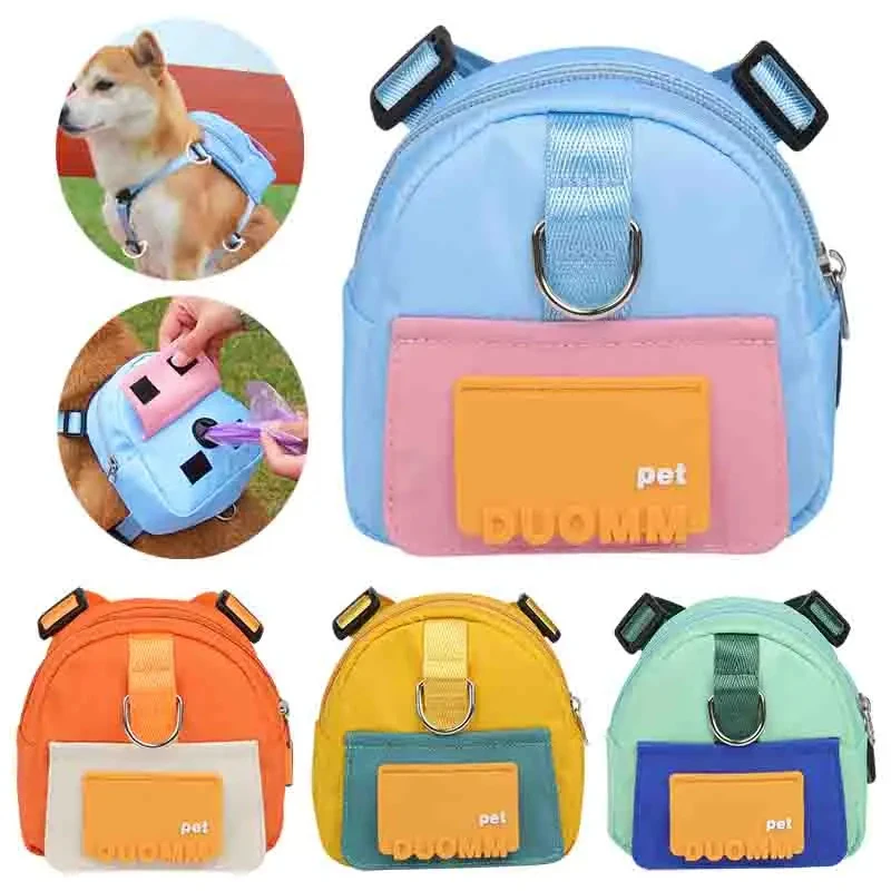 Portable Pet Backpack with Harness Collar, Outdoor Travel, Dog Training Treat Pouch, Puppy Snack, Reward Waist Bag, Poop Bags