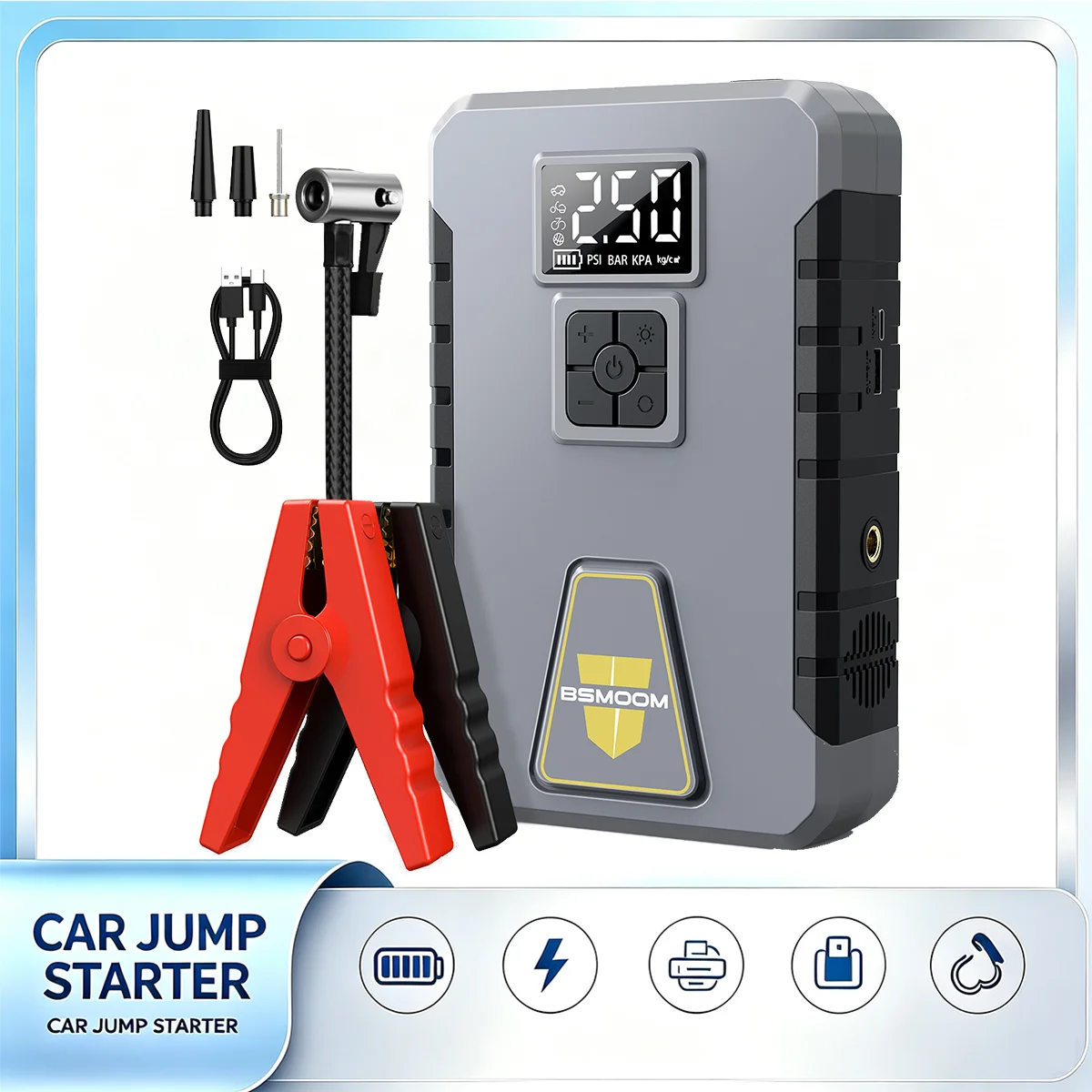 21800mAh Portable Car Battery Power Bank Charger 6000A Peak Car Jump Starter 150PSI Air Compressor Car Booster Auto Starting Device Emergency Car Battery Starter For All Gas/ 10L Diesel