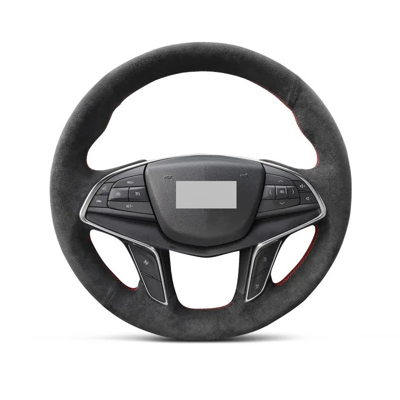 Genuine Leather Suede Steering Wheel Cover Wrap Red Thread Car Accessoires Specifically for Cadillac CT6 / XT5 / CT6 PLUG-IN