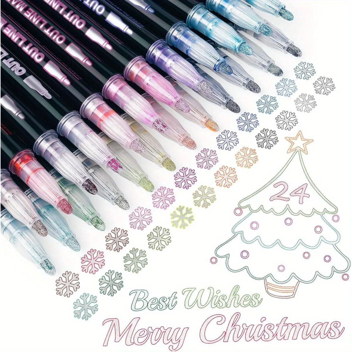 

Double Line Outline Pens, Self-Outline Metallic Markers Glitter Writing Drawing Pens For Christmas Card Writing, DIY Art Crafts