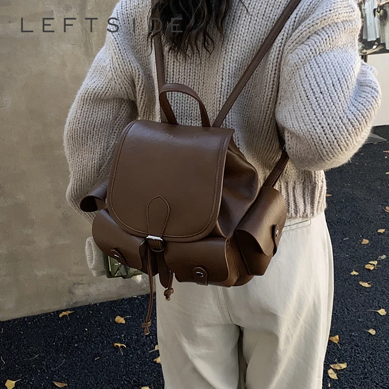 

Левая сторона, новинка 2025, женский кожаный рюкзак, винтажный рюкзак для женщин, противоугонная сумка для ноутбука, школьная сумка для книг, повседневный рюкзак