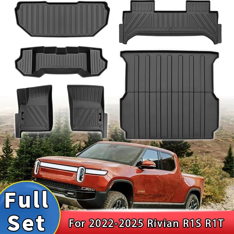 ل 2022-2025 ريفيان R1S R1T الحصير اكسسوارات العلوي السفلي الطبقة الجبهة فرش داخلي للسيارات والشاحنات بطانة البضائع جميع الأحوال الجوية TPE المطاط