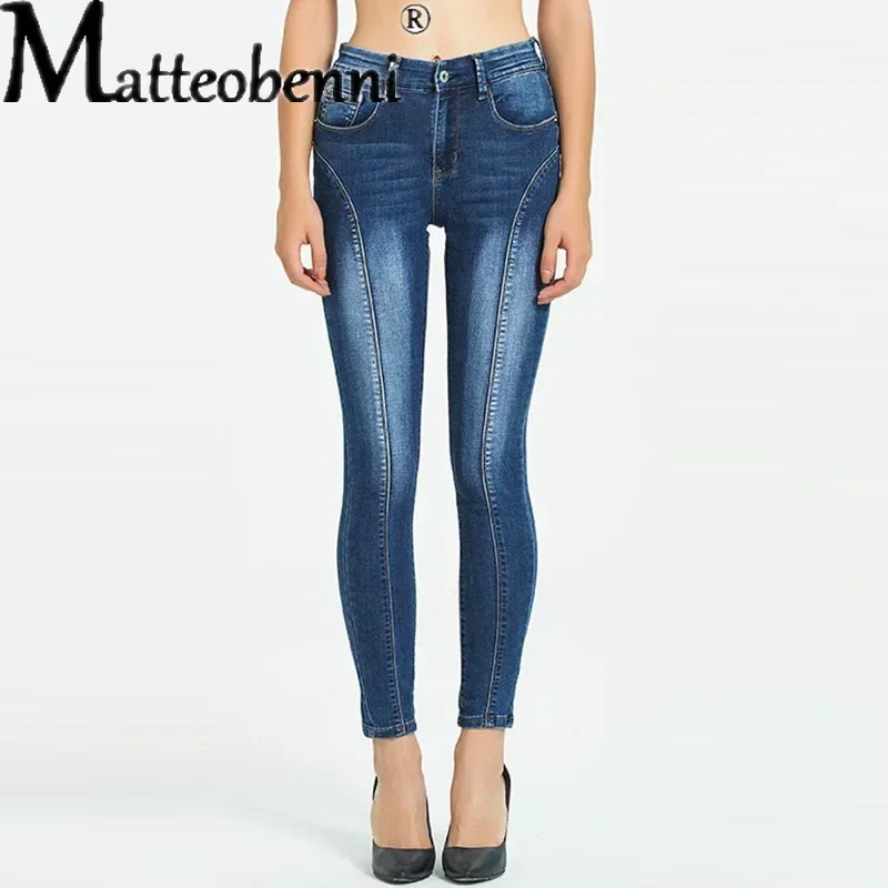 

2025 Fashion Mid Waist Skinny Moto Biker Jeans Women Vintage Push Up Denim Pants Four Season Ankle-Length Casual Pencil Trousers