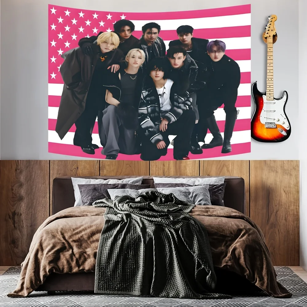 Korean Pink American Flag Tapestry Love Bean Background Cloth Star chasing Decoration Ins Hanging Cloth Room Decoration