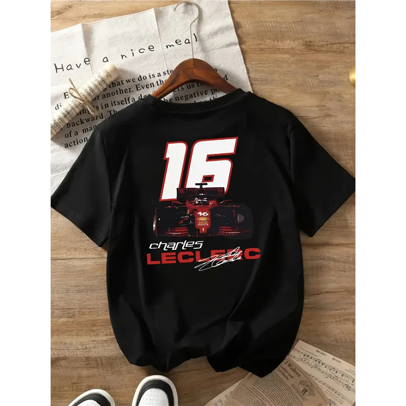 الصيف القطن تي شيرت المرأة Char Leclerc مستوحاة F1 سباق الشارع الشهير قصيرة الأكمام المطبوعة رداء علوي غير رسمي للمراهقين والكبار
