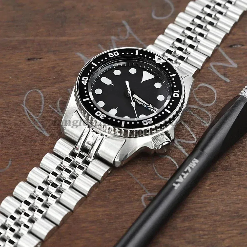 22mm Curved End Wristband for Seiko PROSPEX SRP777 SRPA21 316L Stainless Steel Bracelet Solid Buckle Men Watchband 2.5mm Pins